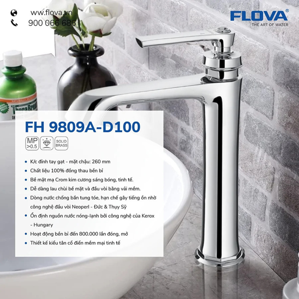 Vòi Lavabo thân cao FH 9809A-D100