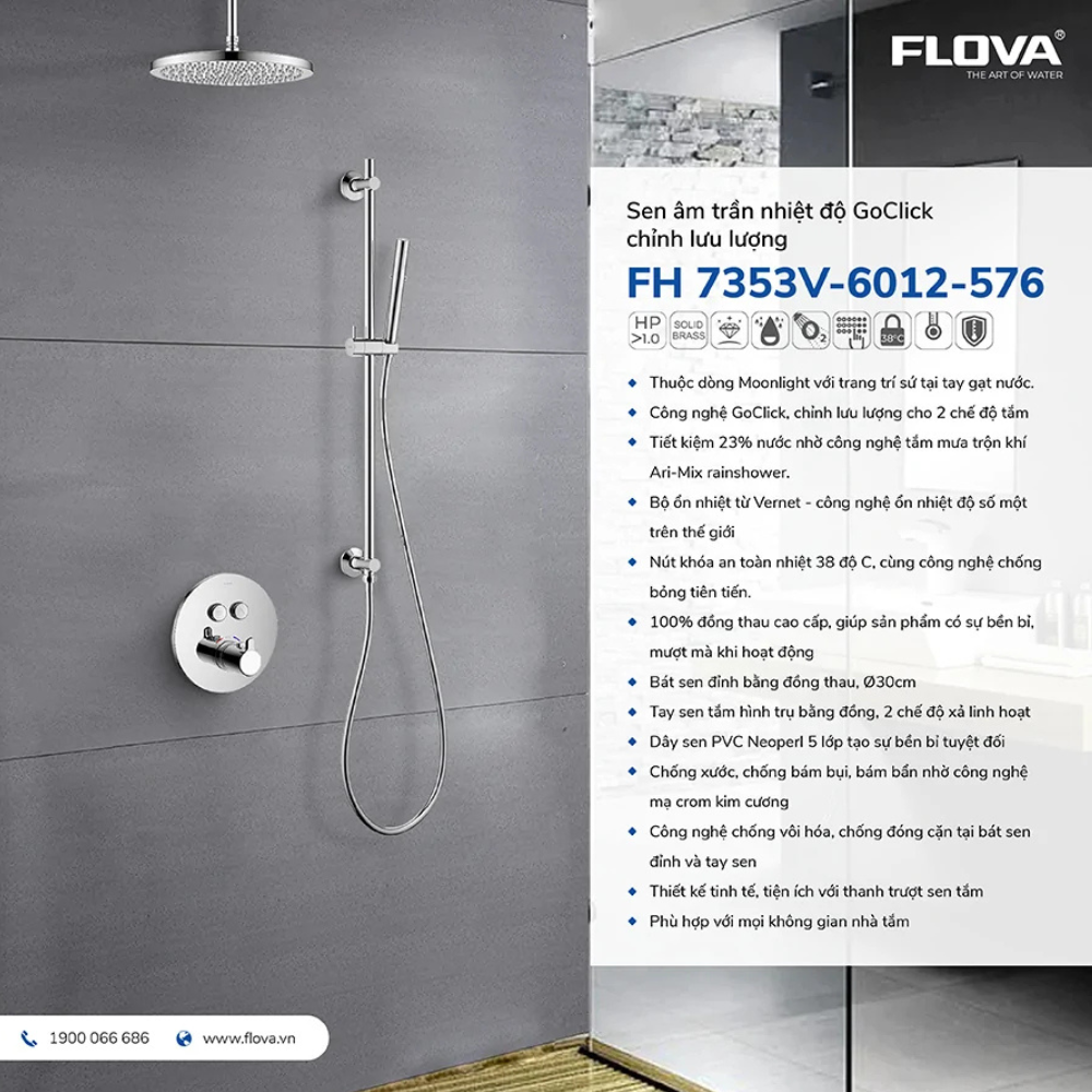 Sen âm trần nhiệt độ GoClick chỉnh lưu lượng FH 7353V-6012-576
