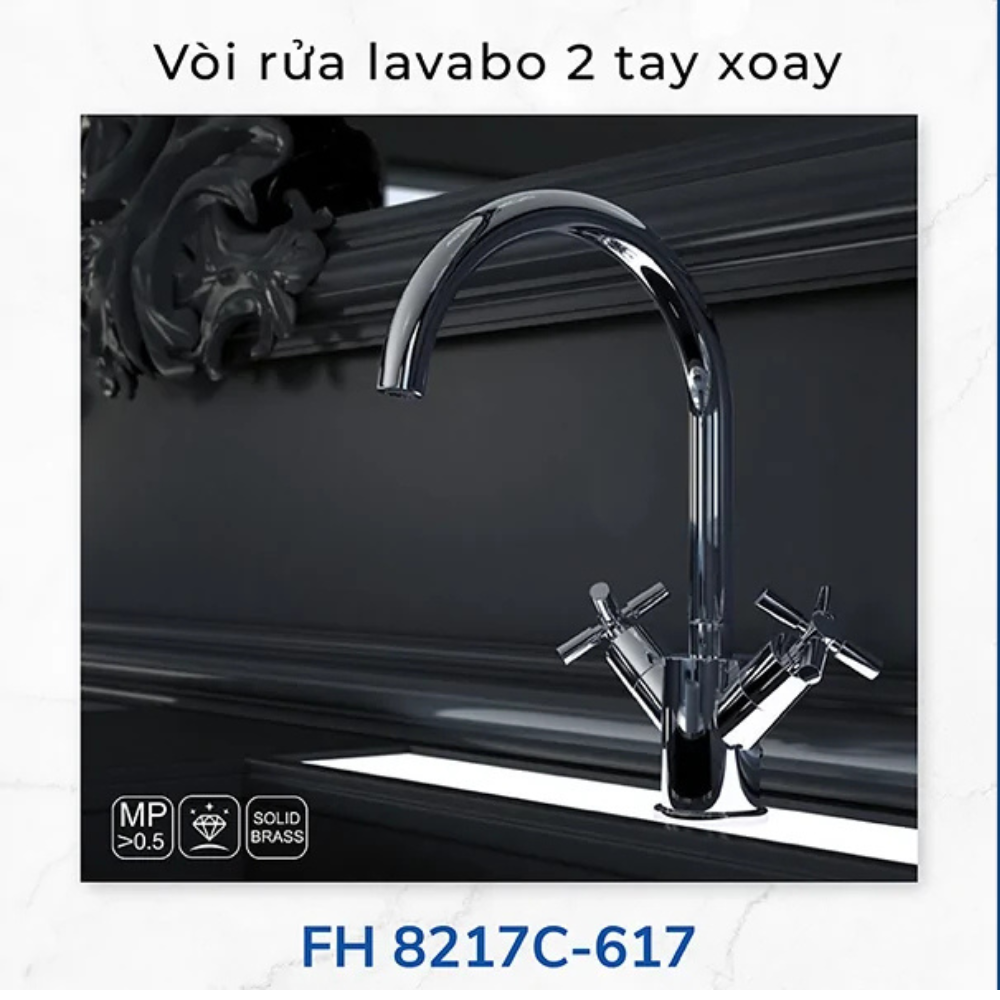 Vòi chậu rửa mặt 2 tay xoay FH 8217C-617