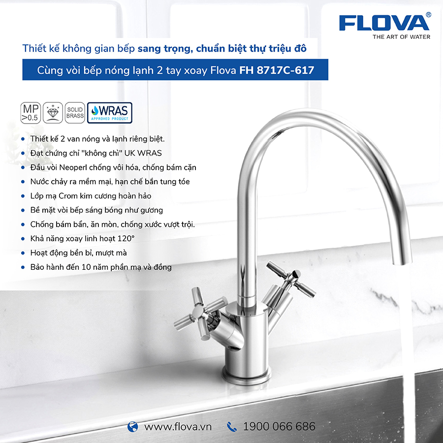 Vòi rửa bát nóng lạnh 2 tay xoay - FH 8717C-617