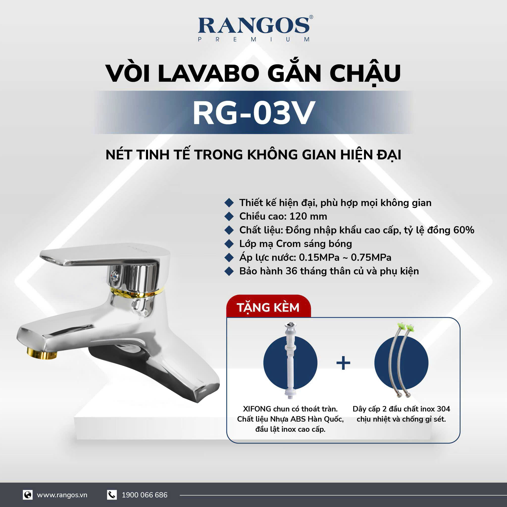 Bộ vòi lavabo gắn chậu Rangos RG-03V