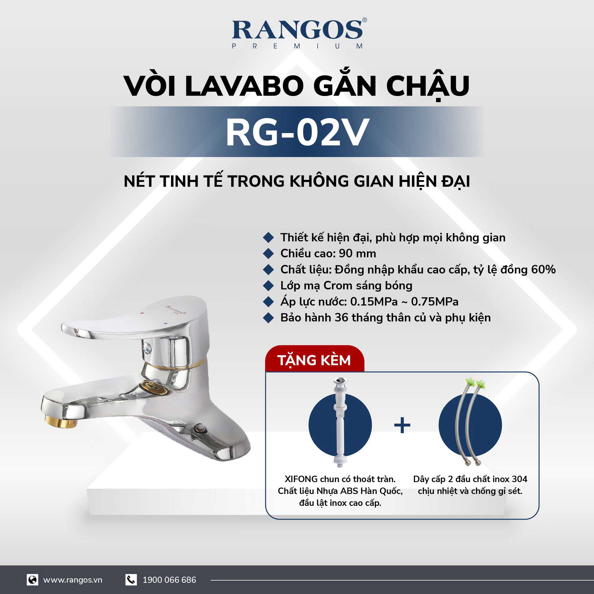 Bộ vòi lavabo gắn chậu Rangos RG-02V