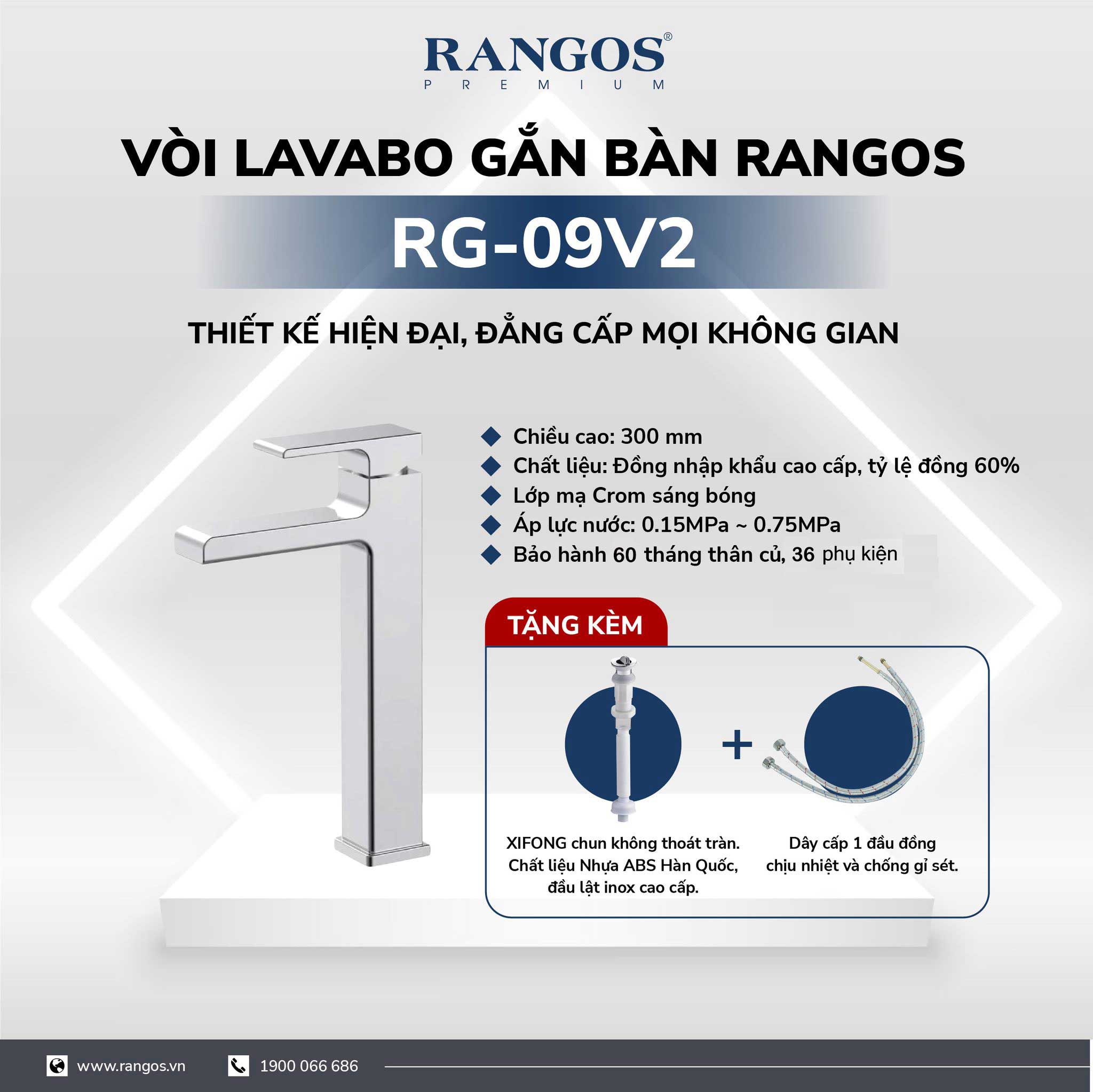 Bộ vòi lavabo gắn bàn Rangos RG-09V2