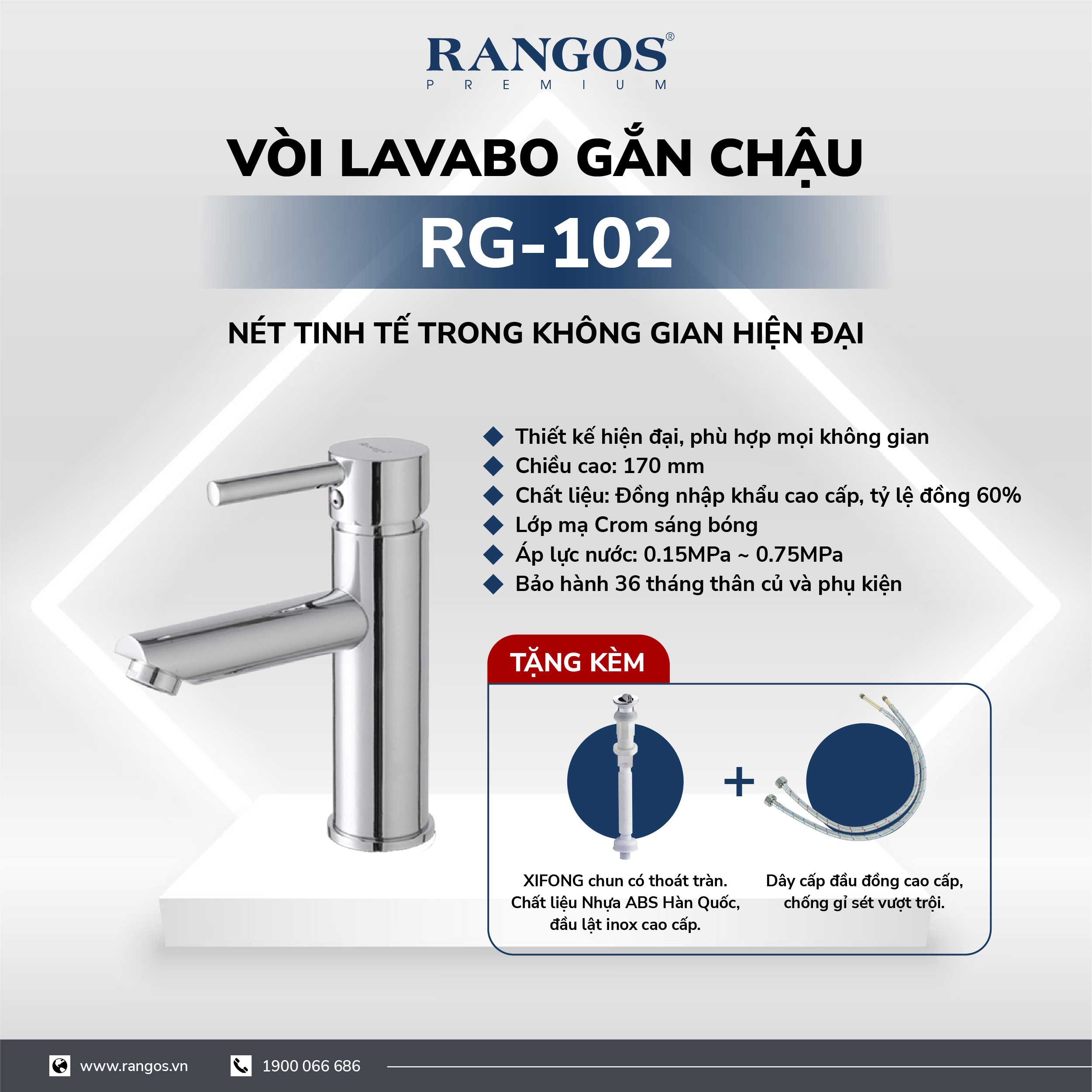 Bộ vòi lavabo gắn chậu Rangos RG-102