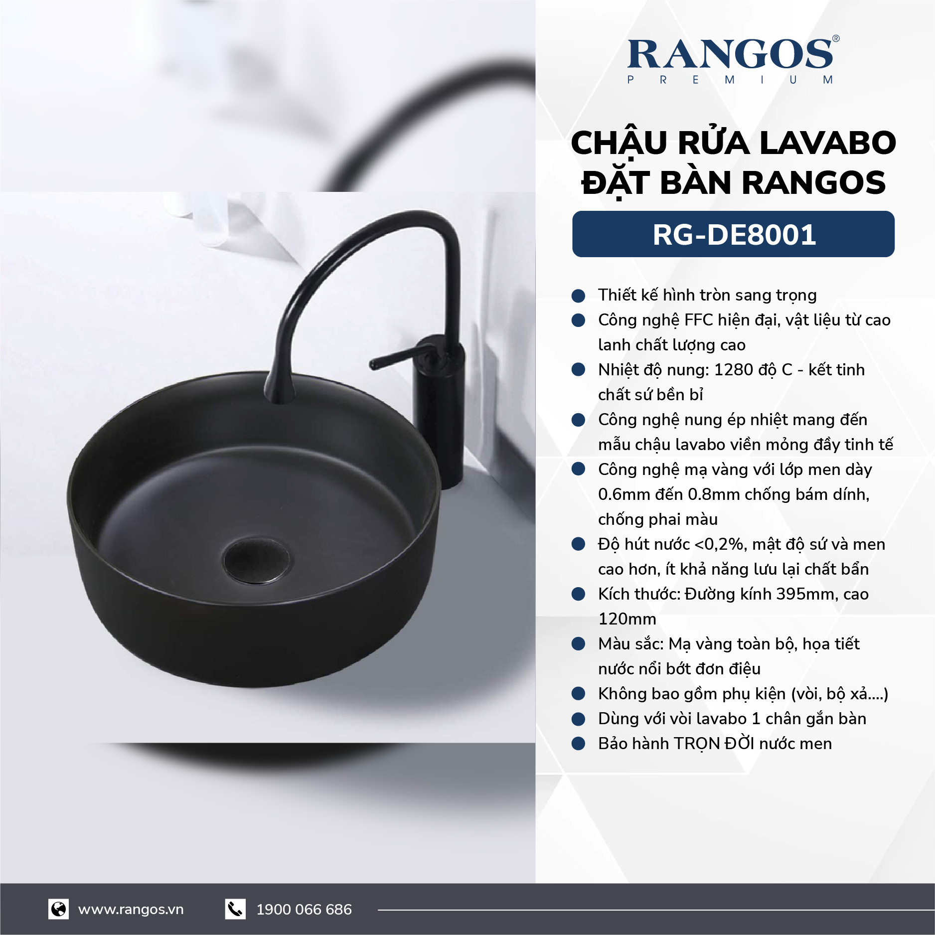 Chậu rửa lavabo đặt bàn Rangos RG-DE8001