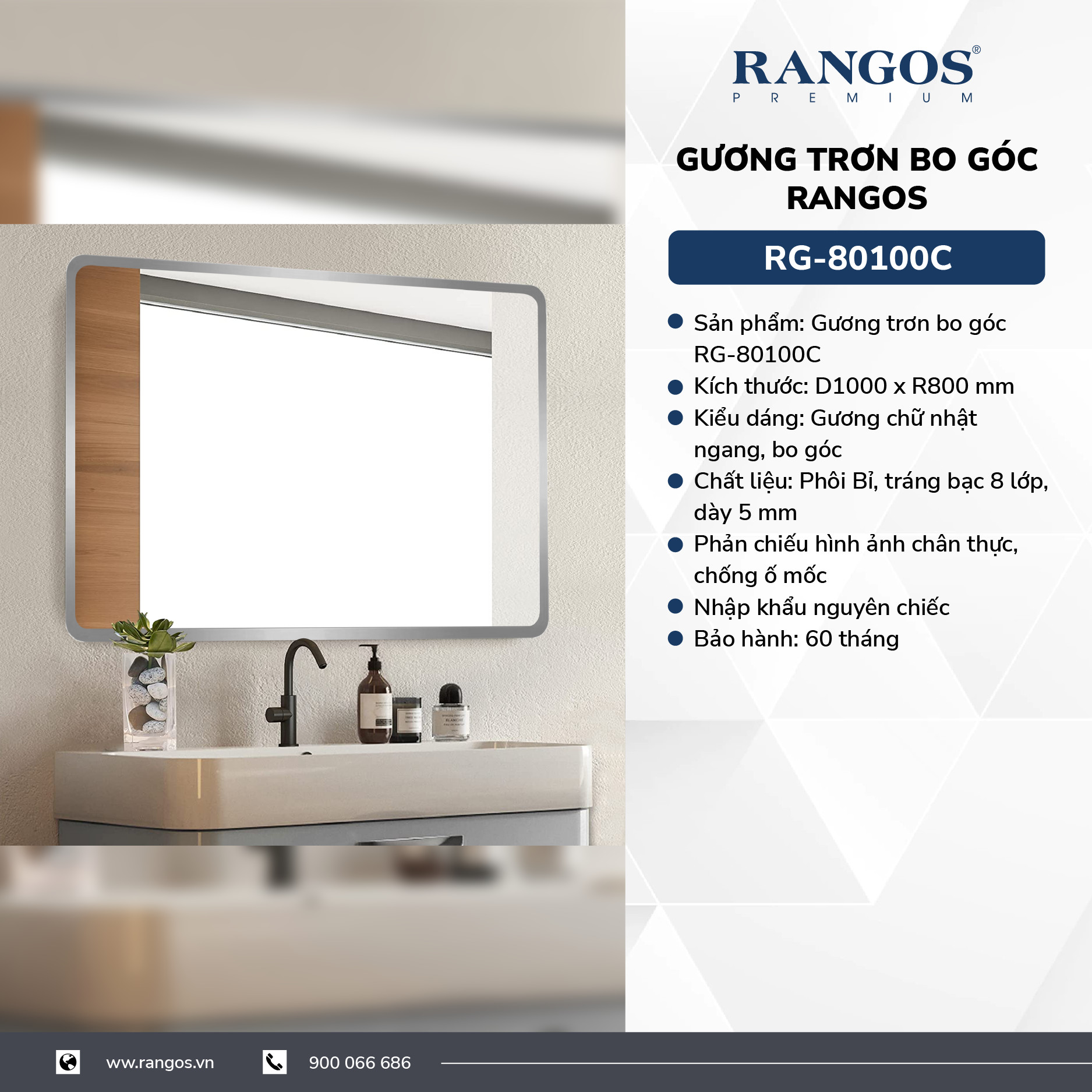 Gương led hắt cạnh Rangos RG-LED 6080