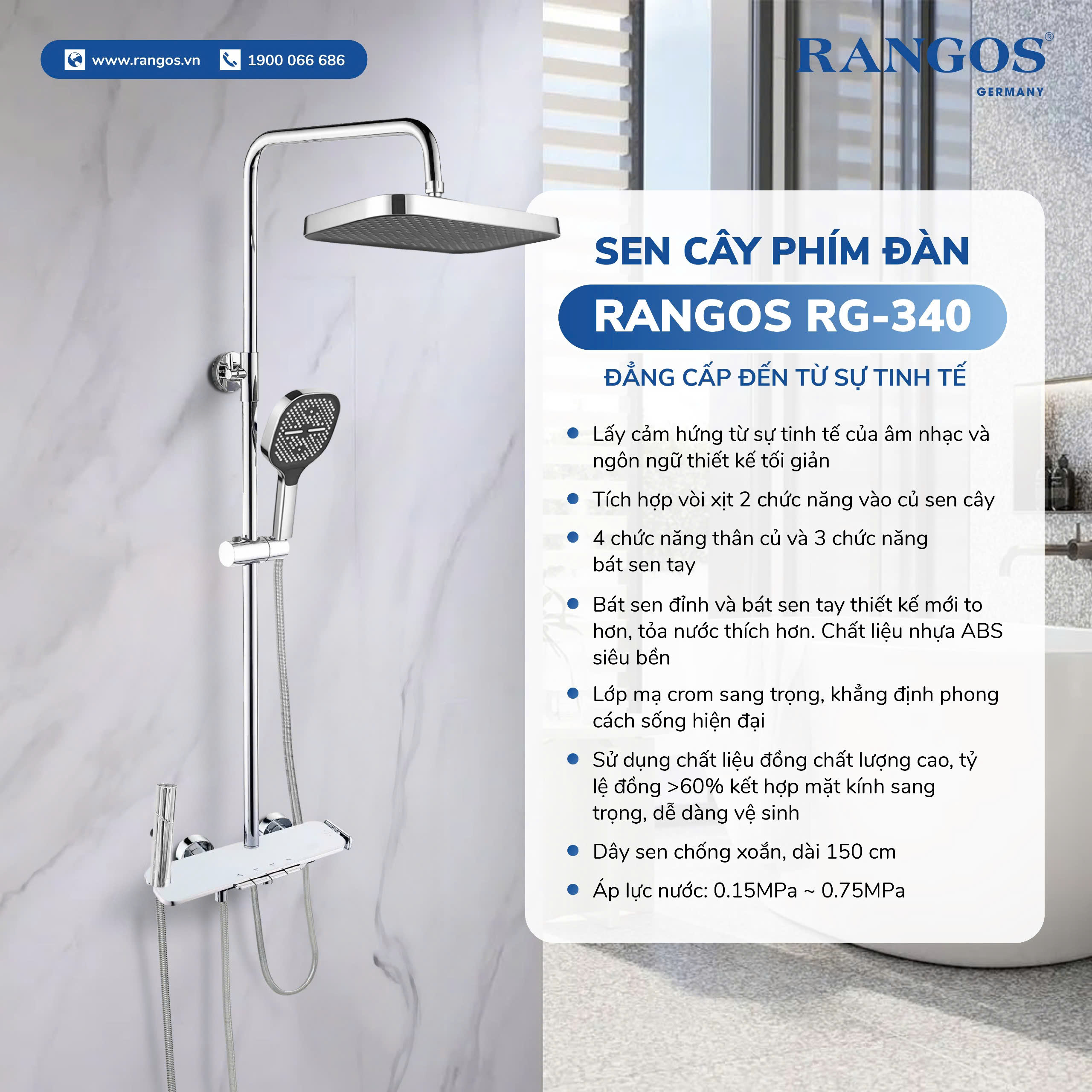 Sen Cây Phím Đàn Mạ Crom 4 Chức Năng Cao Cấp Rangos RG-340