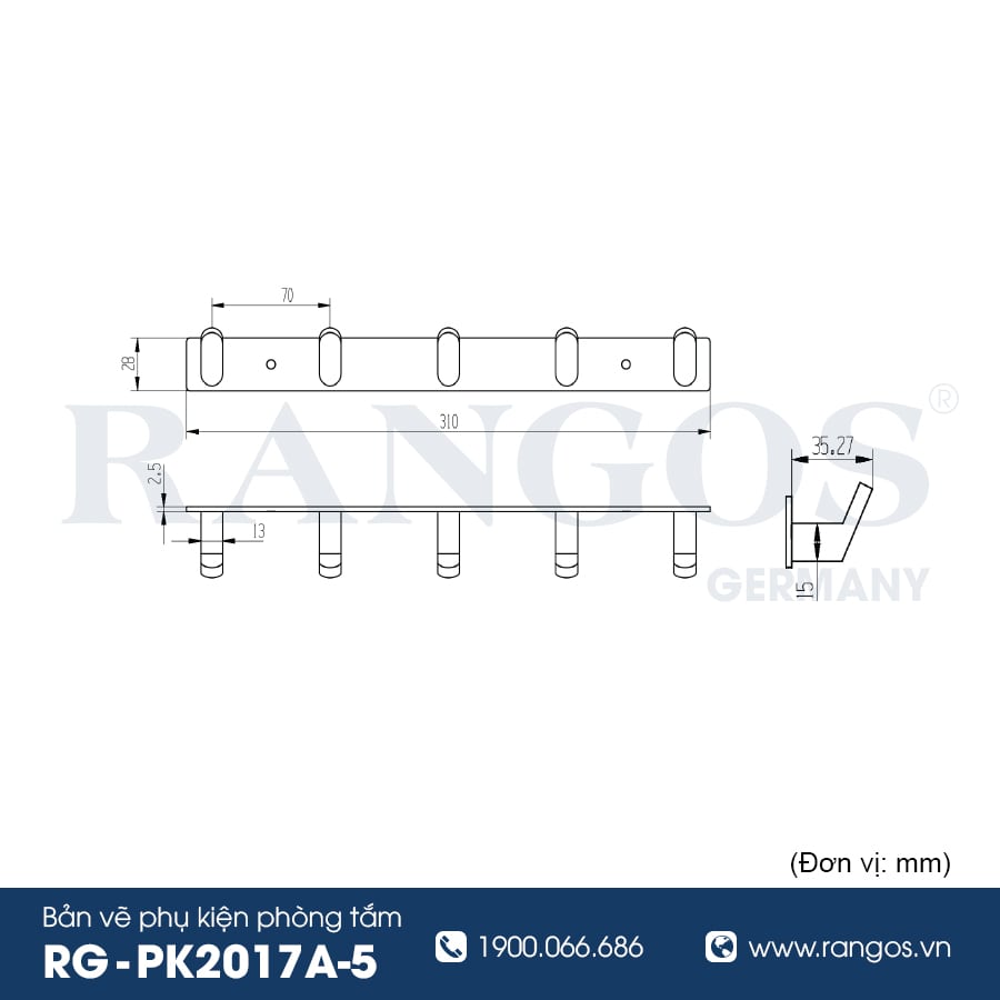 Móc khăn 5 chấu RANGOS RG-PK2017A-5