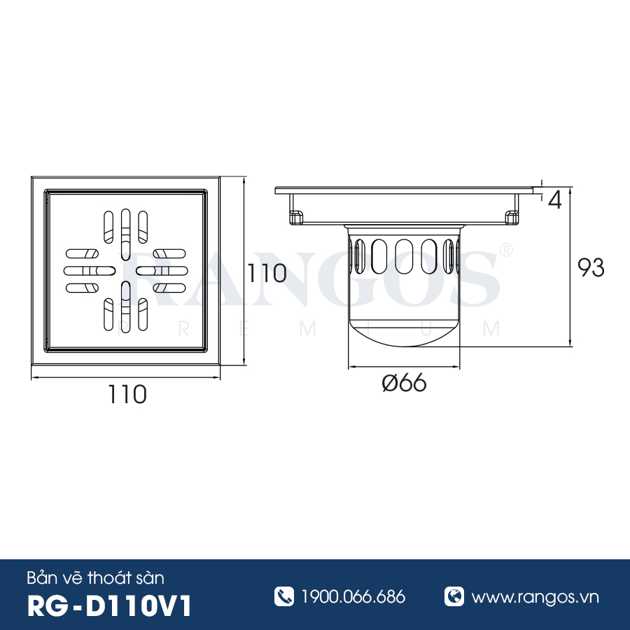 Thoát sàn nhà tắm cao cấp INOX 304 RG-D110V1