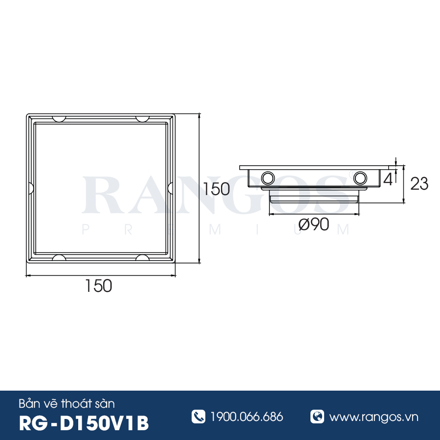 Thoát sàn ban công cao cấp INOX 304 RG-D150V1B