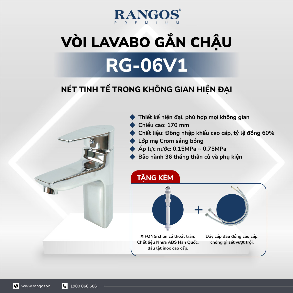 Bộ vòi lavabo gắn chậu Rangos RG-06V1