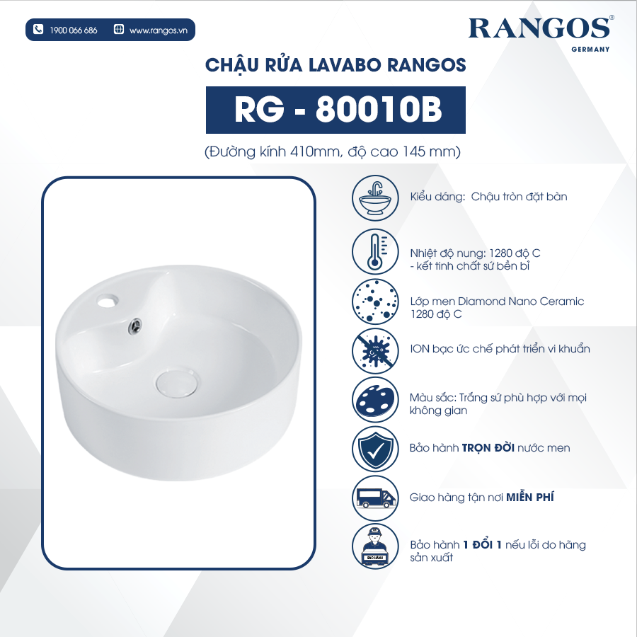 Chậu rửa lavabo đặt bàn Rangos RG-80010B