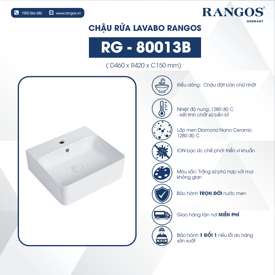 Chậu rửa lavabo đặt bàn Rangos RG-80013B