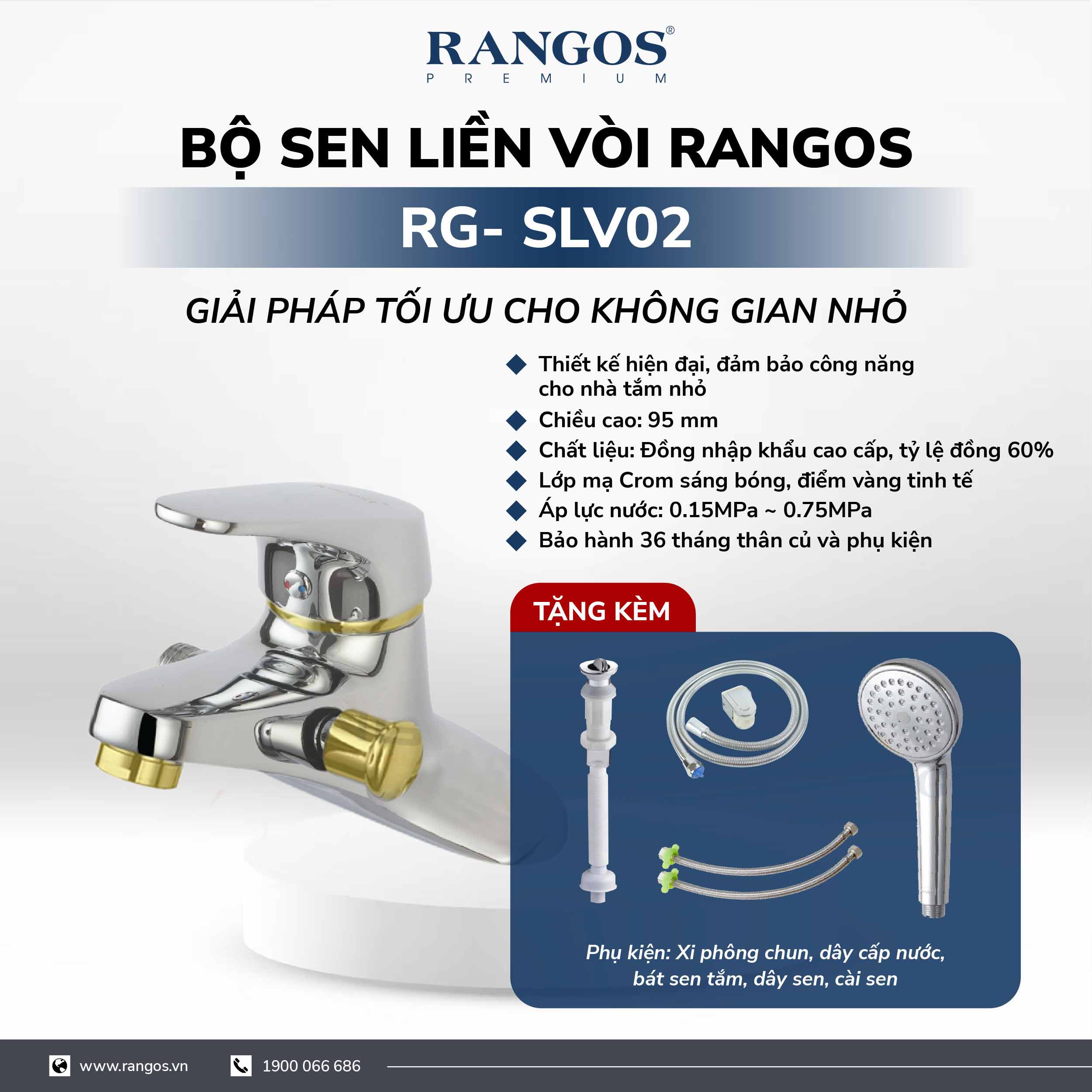 Bộ vòi lavabo liền sen Rangos RG-SLV02