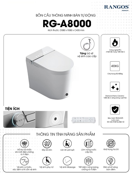 Bồn cầu thông minh bán tự động Rangos RG-A8000