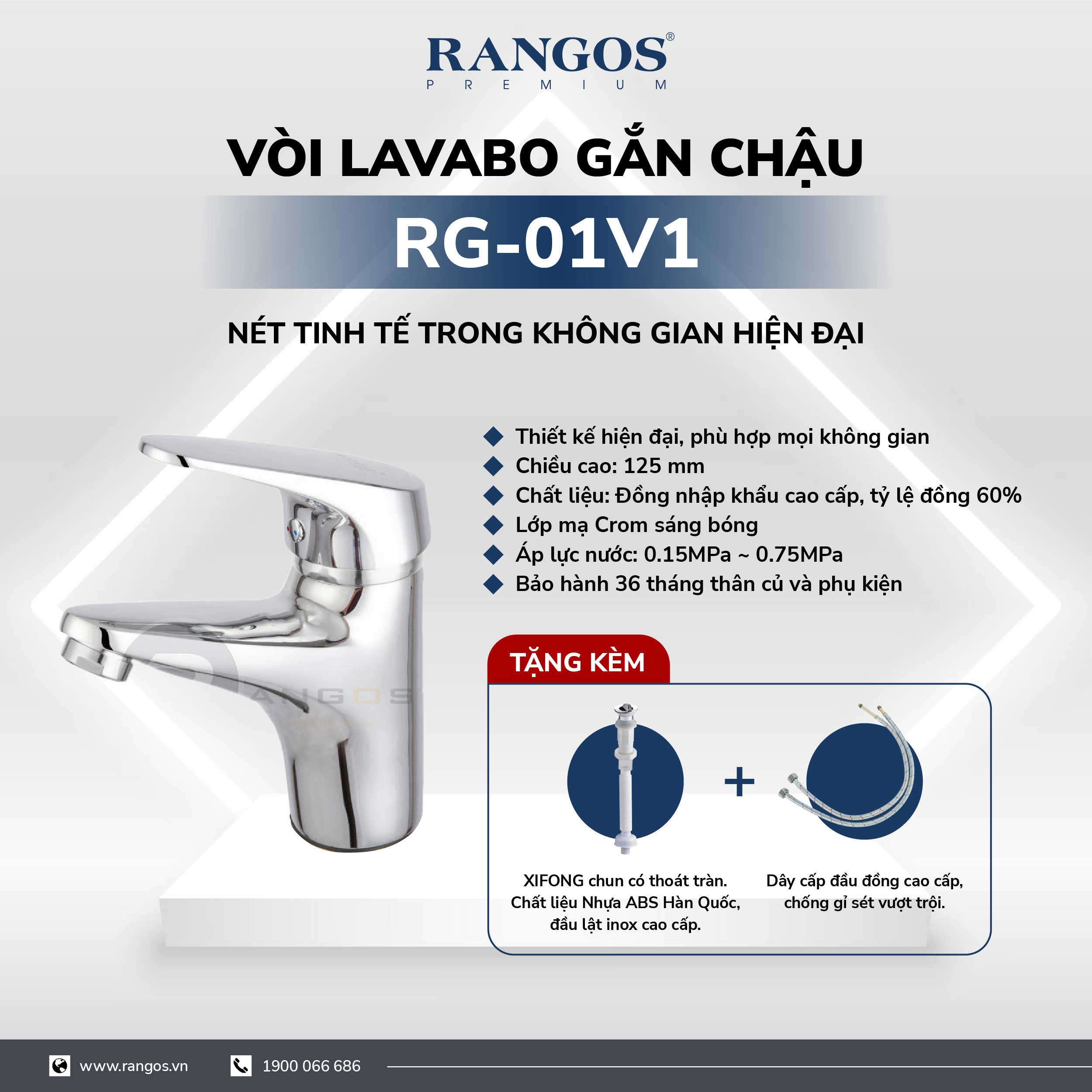 Bộ vòi lavabo gắn chậu Rangos RG-01V1