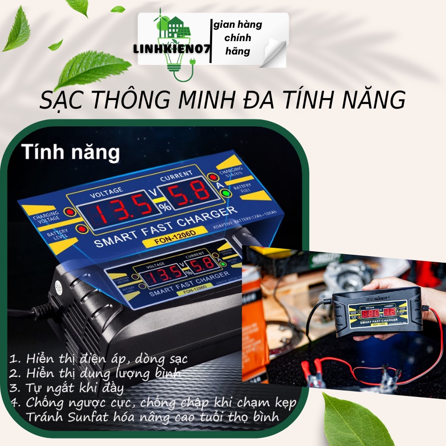 Sạc bình ắc quy 12V pin SUODER-SON 1206D tự ngắt khi đầy tránh khử Sunfat bảo vệ bình, chống chập chống ngượccực