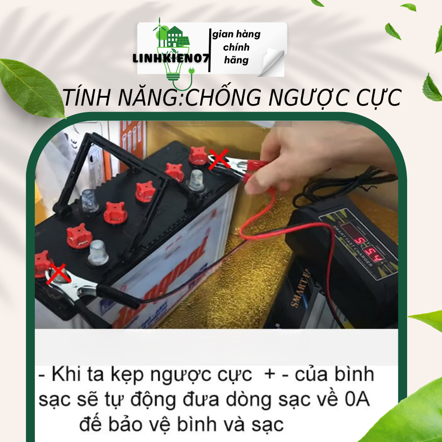 Sạc bình ắc quy 12V pin SUODER-SON 1206D tự ngắt khi đầy tránh khử Sunfat bảo vệ bình, chống chập chống ngượccực