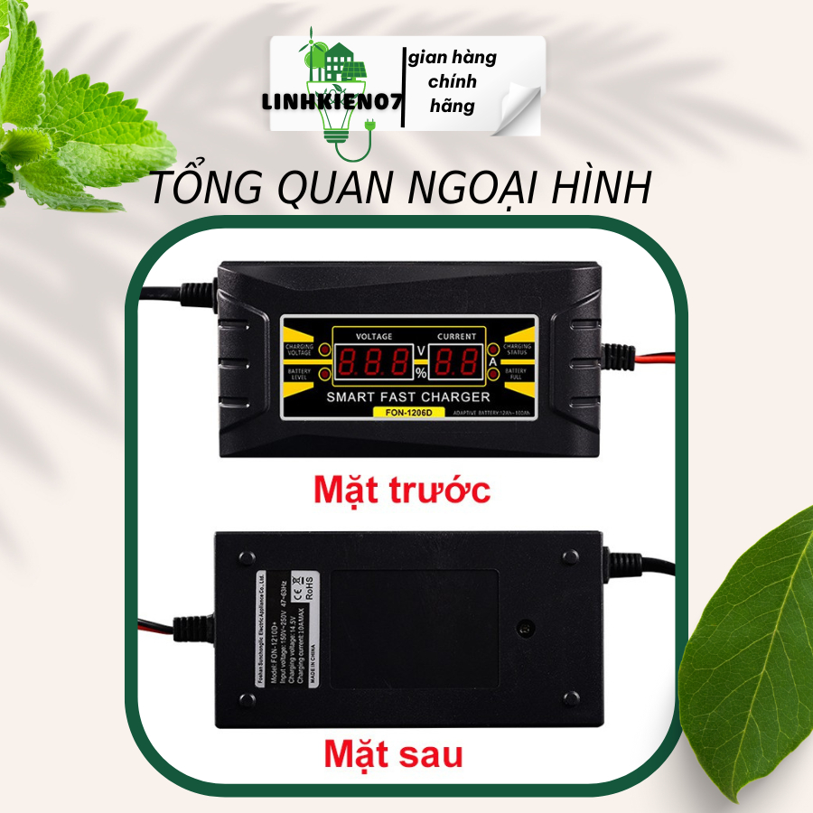 Sạc bình ắc quy 12V pin SUODER-SON 1206D tự ngắt khi đầy tránh khử Sunfat bảo vệ bình, chống chập chống ngượccực