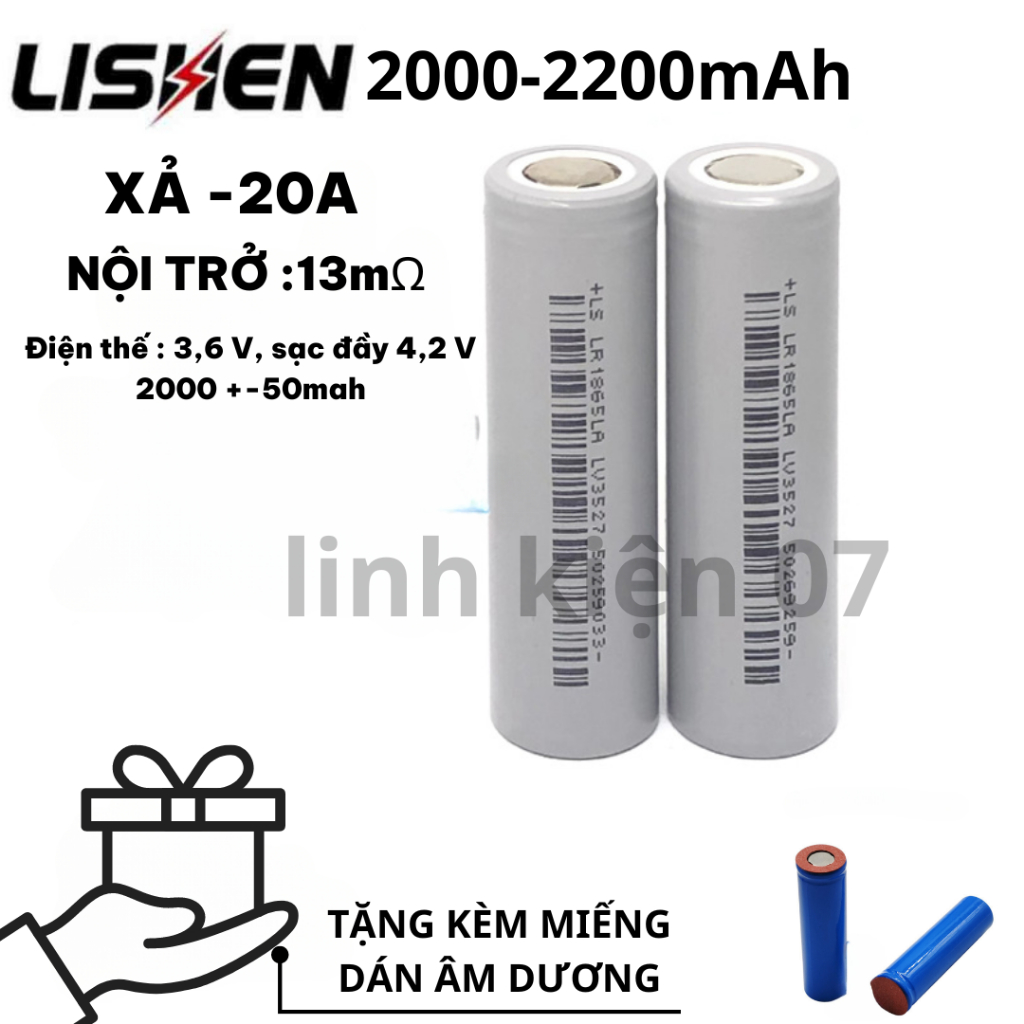 COMBO 6 Cell Pin18650 lishen xám 2000mah xả 10C 20A - chính hãng - Hàng Mới 100%