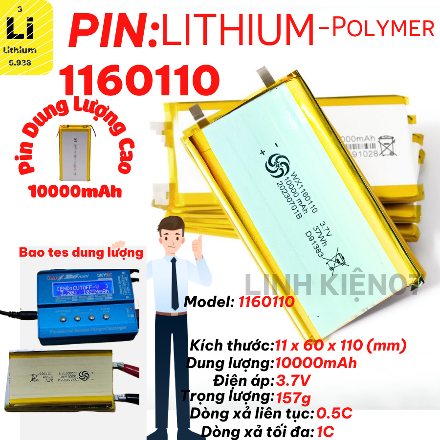 Pin Li-Po 3.7V 20000mAh 1260110 (Polymer) dung lượng cao tích điện lâu dùng chon dự phòng, Laptop, Loa Bluetooth