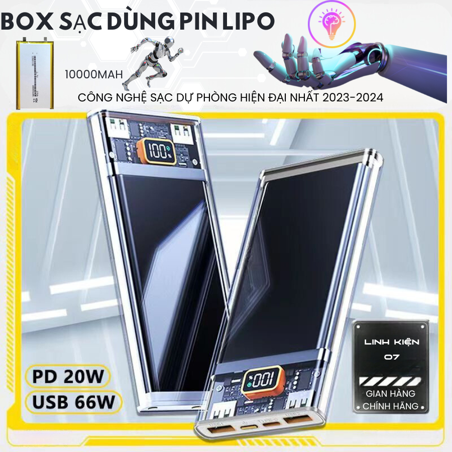 Sạc Dự Phòng 10000mAh sạc nhanh Qc3.0 20W + PD22.5W Thích Hợp Màn led hiển thị % pin