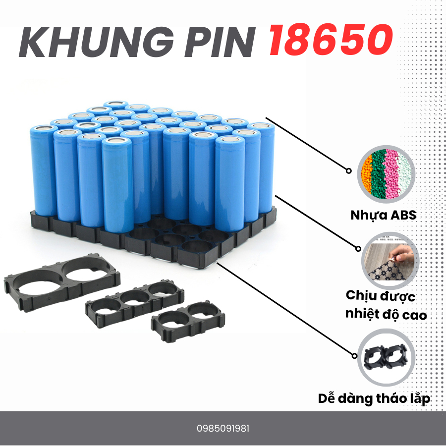 Khung giữ pin, cổ địnnh pin 18650 nhựa ABS chống chảy khi nhiệt độ cao dễ dàng ghép khối nhựa cứng hàng loại 1