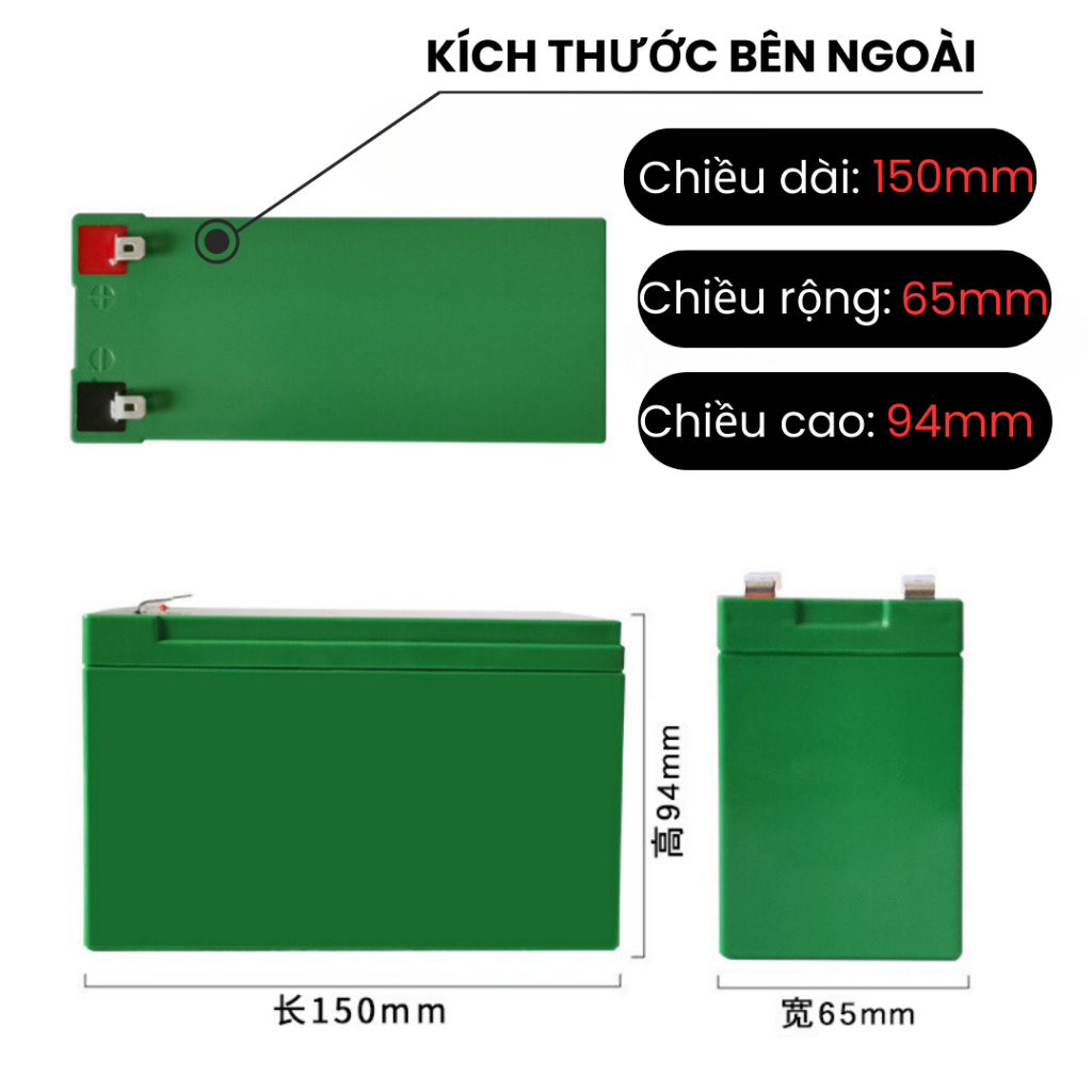 Vỏ hộp ắc qui dùng pin cell 18650,32650,Lipo, thay thế bình 12V 24V 36V, bỏ vỏ hộp bình acqui nhựa ABS