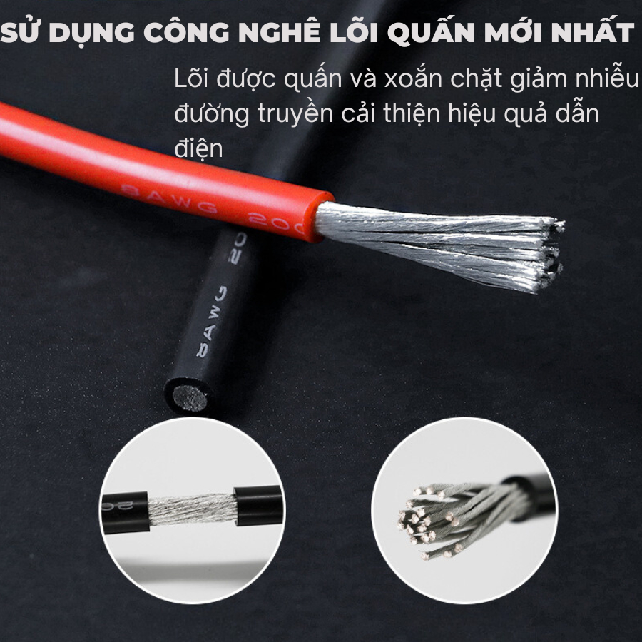 Dây điện AWG Silicone chống cháy chịu nhiệt cao chịu tải cao chuyên dùng câu bình acquy đóng Pin lipofe,pin xe điện