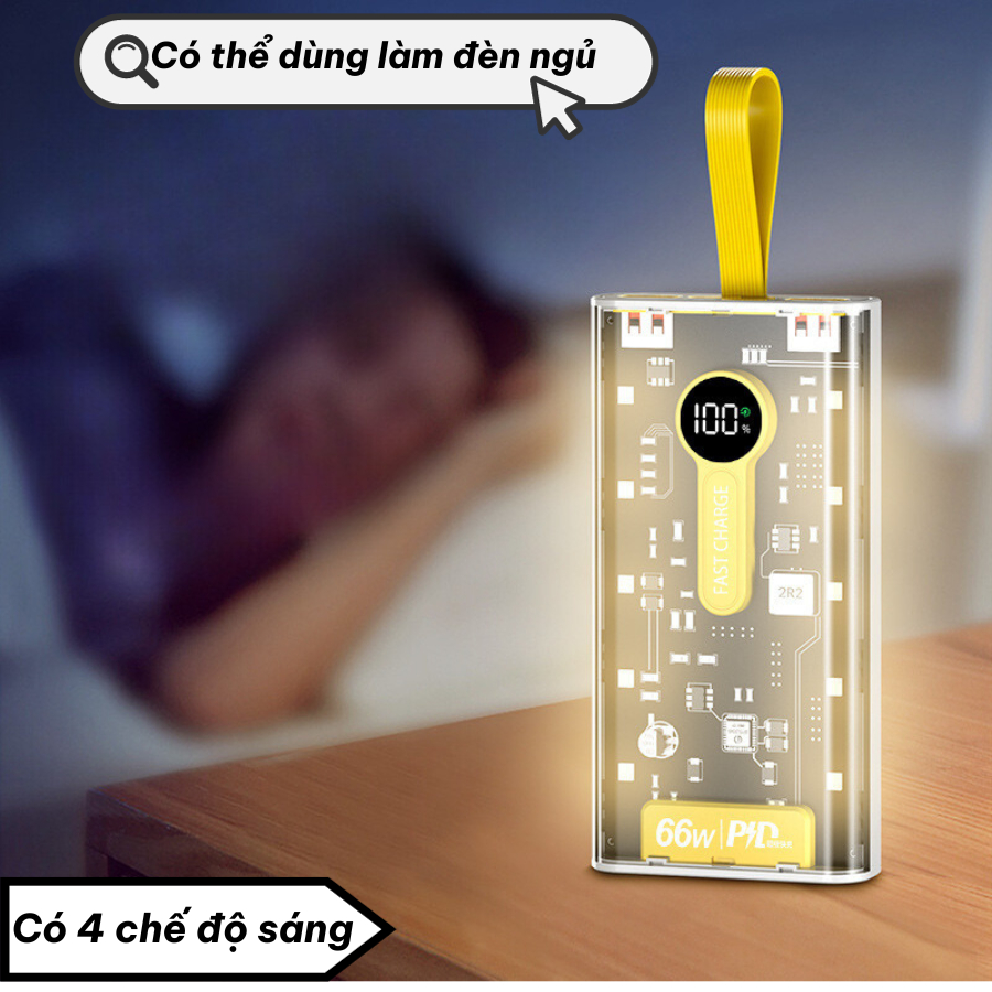 Sạc Dự Phòng 10000mAh-20000mAh-120W Sạc Siêu nhanh Với nhều Cổng Sạc Nhanh Thiết Kế trong suốt dùng bộ vi mạch thế hệ120