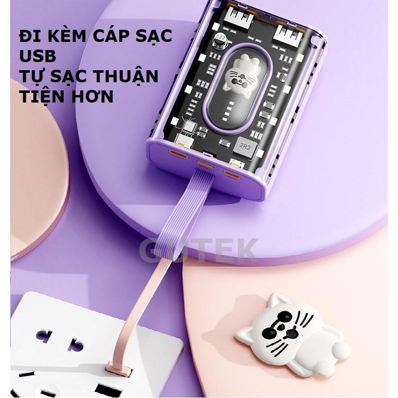 Sạc dự phòng 20000mAh Gutek YM694 dung lượng lớn trong suốt tích hợp dây sạc nhanh 2.1A cho nhiều thiết bị