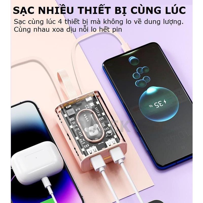 Sạc dự phòng 20000mAh Gutek YM694 dung lượng lớn trong suốt tích hợp dây sạc nhanh 2.1A cho nhiều thiết bị