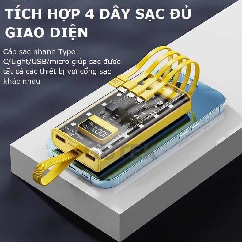 Sạc Dự Phòng HB32 20.000MAH , Sạc Nhanh PD 66W/20W , Thiết Kế Trong Suốt, Tích Hợp Đèn Ngủ, Bảo Hành 6 Tháng [1 Đổi 1