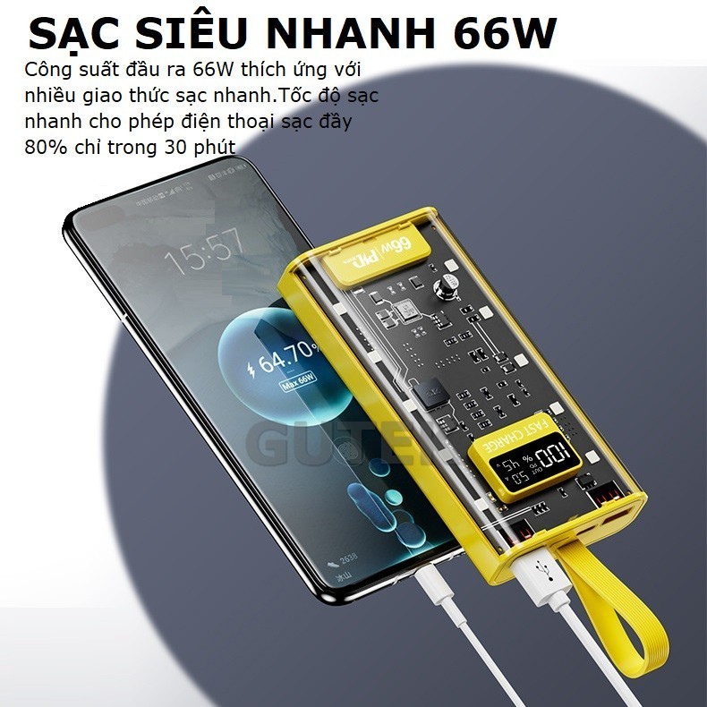 Sạc Dự Phòng HB32 20.000MAH , Sạc Nhanh PD 66W/20W , Thiết Kế Trong Suốt, Tích Hợp Đèn Ngủ, Bảo Hành 6 Tháng [1 Đổi 1