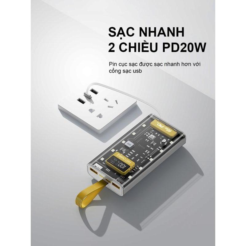 Sạc Dự Phòng HB32 20.000MAH , Sạc Nhanh PD 66W/20W , Thiết Kế Trong Suốt, Tích Hợp Đèn Ngủ, Bảo Hành 6 Tháng [1 Đổi 1