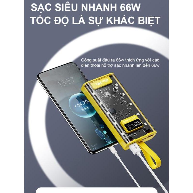 Sạc Dự Phòng HB32 20.000MAH , Sạc Nhanh PD 66W/20W , Thiết Kế Trong Suốt, Tích Hợp Đèn Ngủ, Bảo Hành 6 Tháng [1 Đổi 1