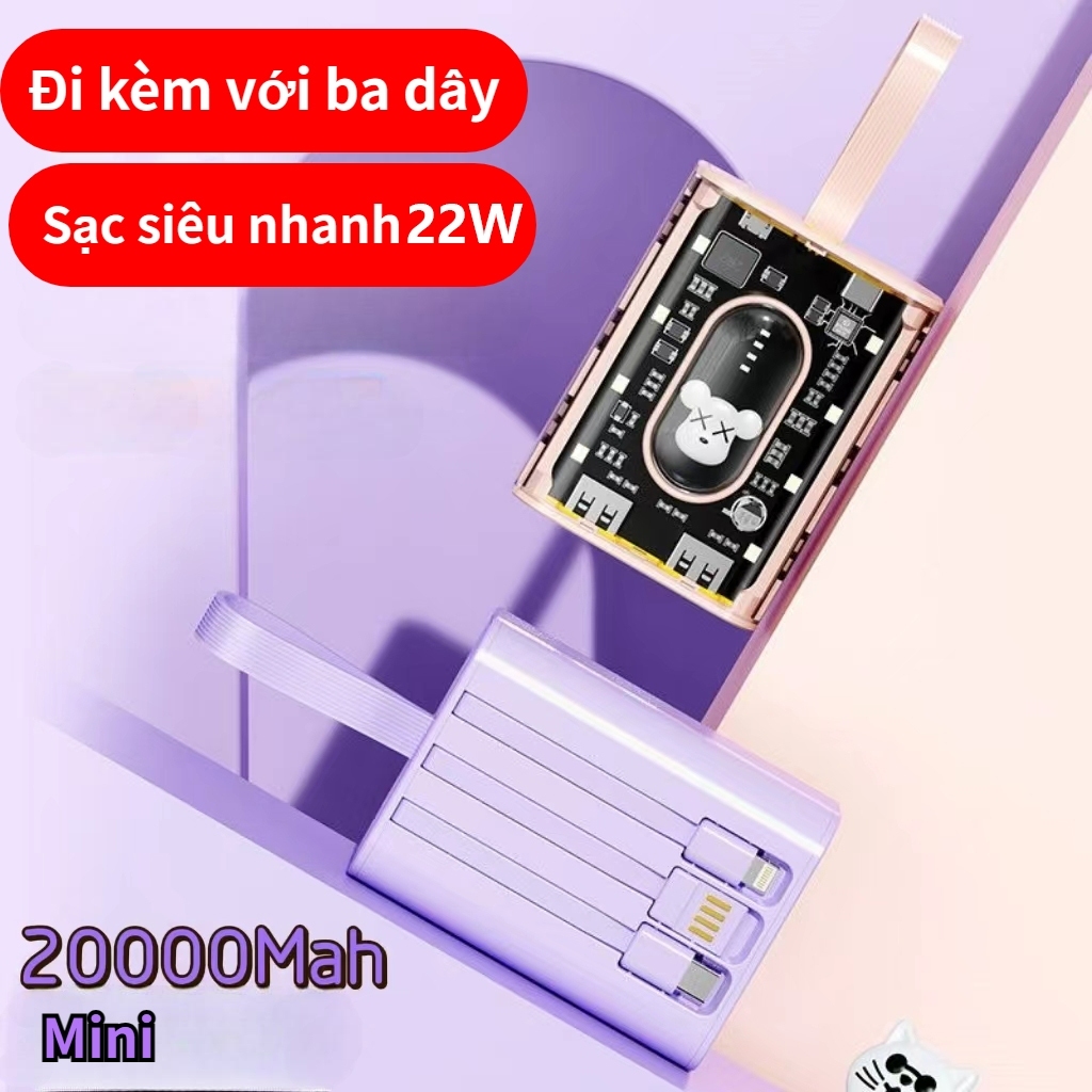 Sạc dự phòng 20000mAh Gutek YM694 dung lượng lớn trong suốt tích hợp dây sạc nhanh 2.1A cho nhiều thiết bị