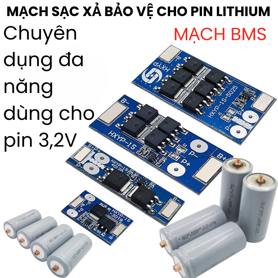 Mạch Sạc xả bảo vệ Pin 3,2V 32650 Lifepo4 Mạch BMS 1S 3.2V/7A/10A/15A/22A cho đèn năng lượng mặt trời chống đoản mạch