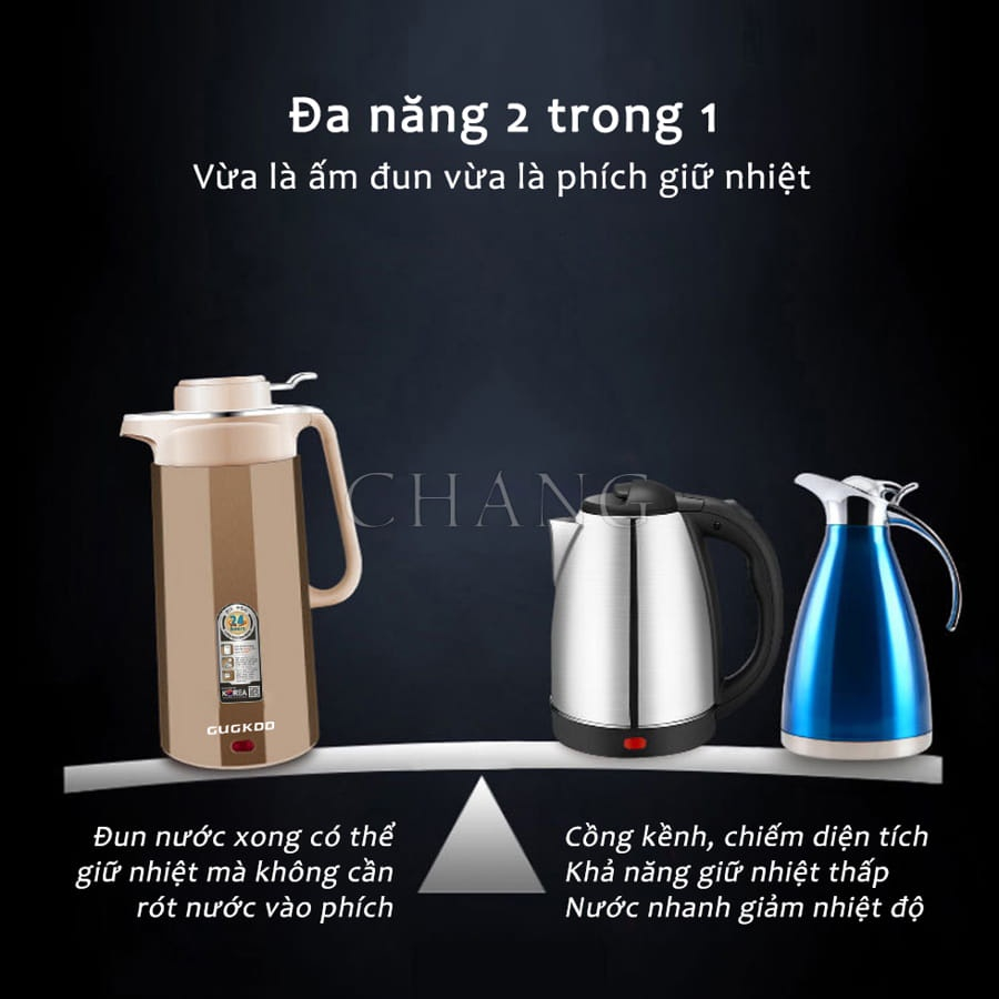 Ấm Siêu Tốc GUGKOO 3L 2 Lớp Chất Lượng Cao Cấp - Ấm Đun Nước Kèm Bình Giữ Nhiệt Không Gỉ Sôi Nhanh