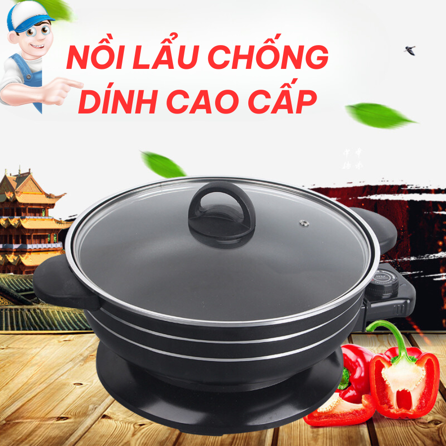 Bếp Lẩu điện đa năng -Công nghệ chống dính cao cấp hợp kim -Nấu Lẩu,Lấu Canh đa năng chịu nhiệt tốt