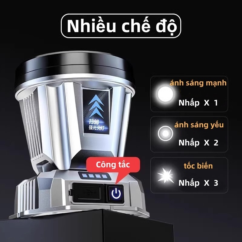 Đèn Pin Sạc Đội Đầu A4 viền vàng Chiếu Xa Siêu sáng và thuận tiện mang theo khi đi du lịch/cắm trại/câu cá hoang dã