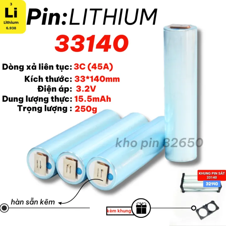 Pin lithium 33140 15Ah 3.2V - Xả 5C pin Lifepo4 Trọng lượng của 1 viên 250g gấp đổi 32650 hàn sẵn kẽm tặng kèm khung pin