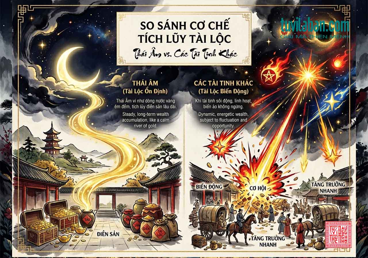 Hình ảnh minh họa: THÁI ÂM & Các Tài Tinh — Bảng So Sánh Cơ Chế Tài Lộc