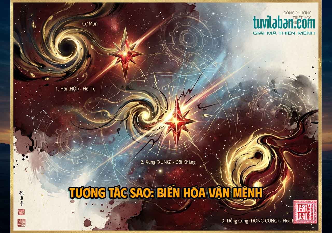 Hình ảnh minh họa: CỰ MÔN GẶP SAO KHÁC — HỘI, XUNG, ĐỒNG CUNG VÀ CƠ CHẾ BIẾN HÓA