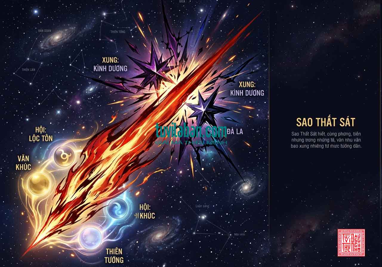 Hình ảnh minh họa: THẤT SÁT Gặp Sao Khác — Hội, Xung, Đồng Cung