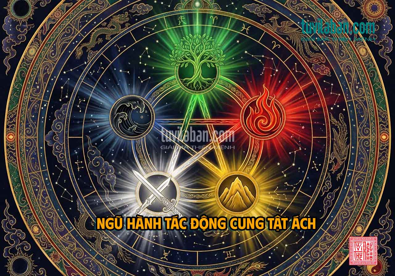 Cung Tật Ách qua Thiên Can Địa Chi và Ngũ Hành — phân tích Kim Mộc Thủy Hỏa Thổ