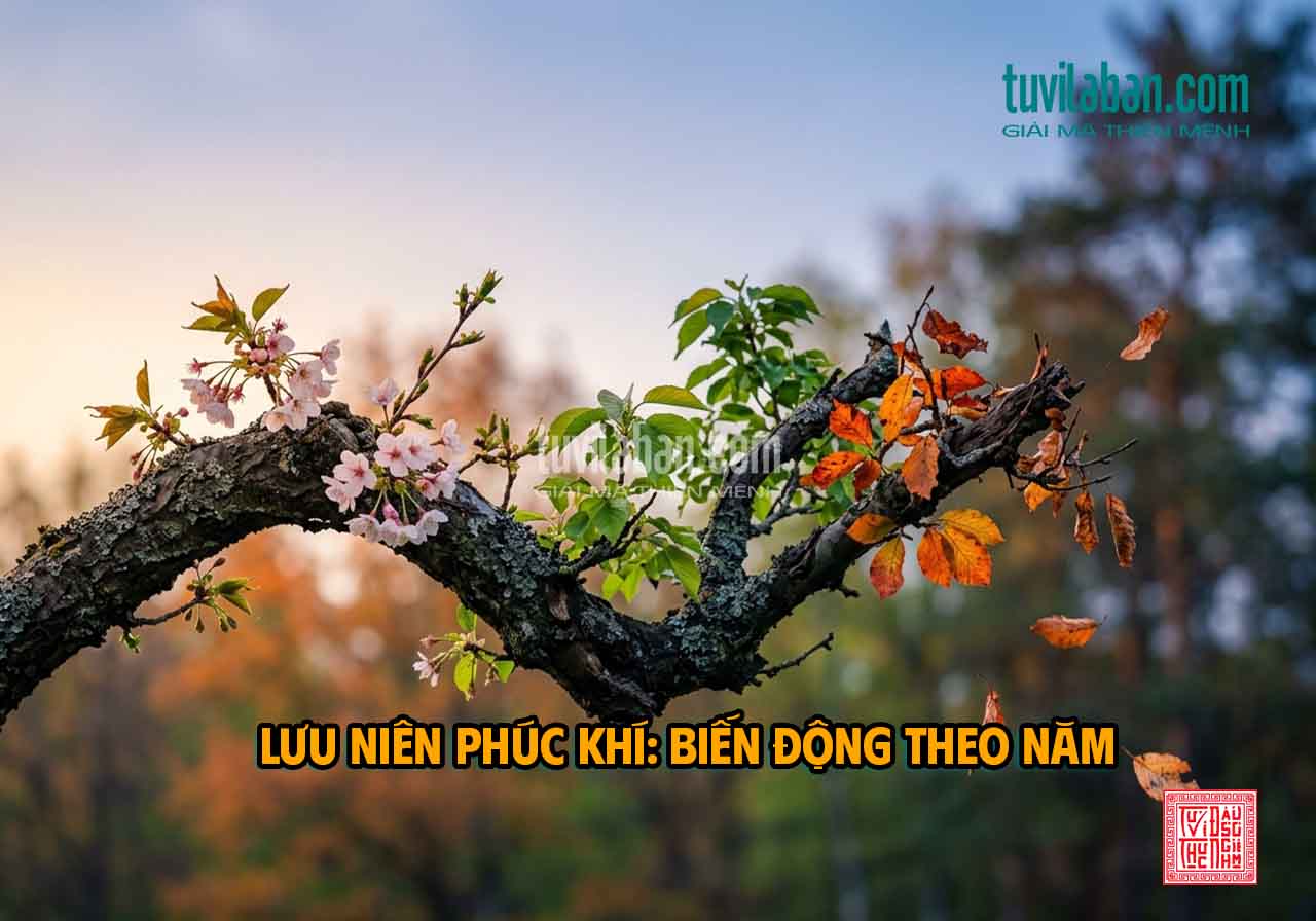 Hình ảnh biểu thị biến động phúc khí hàng năm khi Lộc Tồn ở cung Phúc Đức theo lưu niên, chu kỳ thời gian, đổi thay