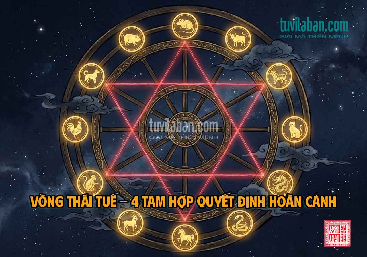 Hình ảnh minh họa: VÒNG THÁI TUẾ — 12 SAO CHÍNH VÀ 4 TAM HỢP QUYẾT ĐỊNH HOÀN CẢNH