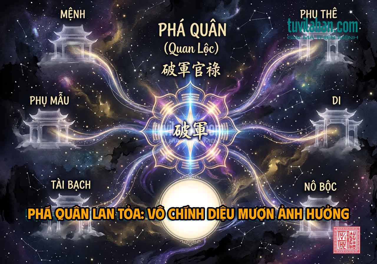 PHÁ QUÂN Tọa Quan Lộc — Ảnh Hưởng Đến Các Cung Vô Chính Diệu Liên Quan