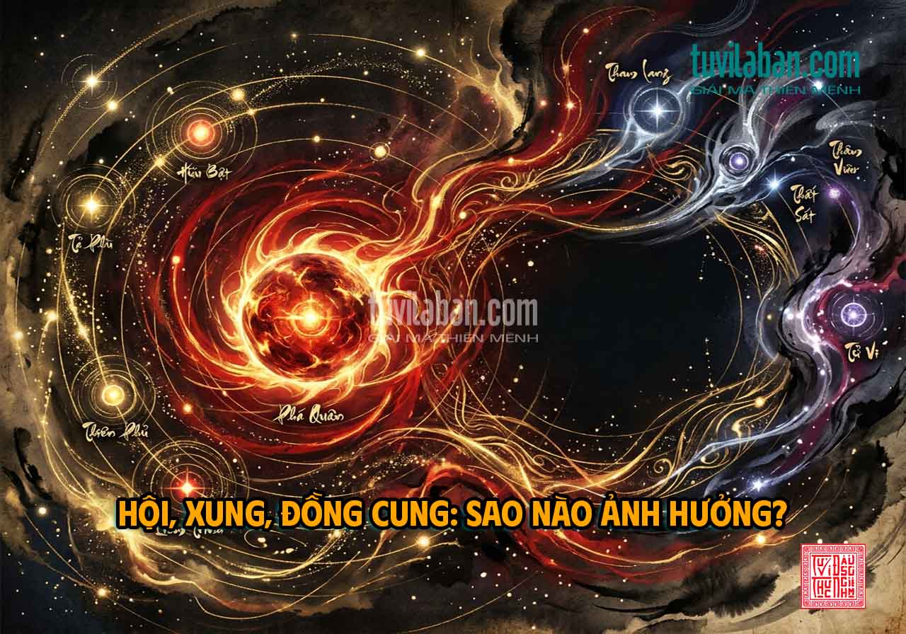 PHÁ QUÂN Gặp Sao Khác Trong Cung PHU THÊ — Hội, Xung, Đồng Cung